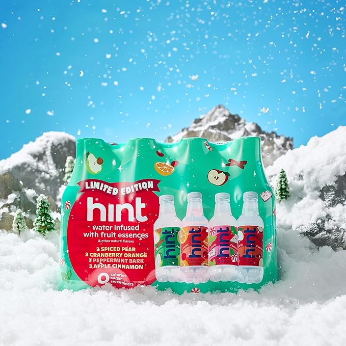 Hint Fruit-Infused Bottled Water, Winter Variety Pack - Sugar Free Flavored Water with Zero Calories, Naturally Flavored, and No Artificial Sweeteners - 16 Fl Oz (Pack of 12) - Bloomnest