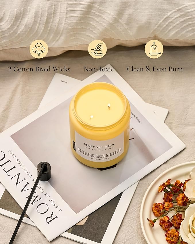 M&SENSE Neroli Tea Scented Candle, 19.4oz 110 Hours Long Lasting Burn 2 Wick Non Toxic Natural Soy Wax Candle for Women, Slow Burning Home Fragrance Gifts for Stress Relief & Relaxing - Bloomnest