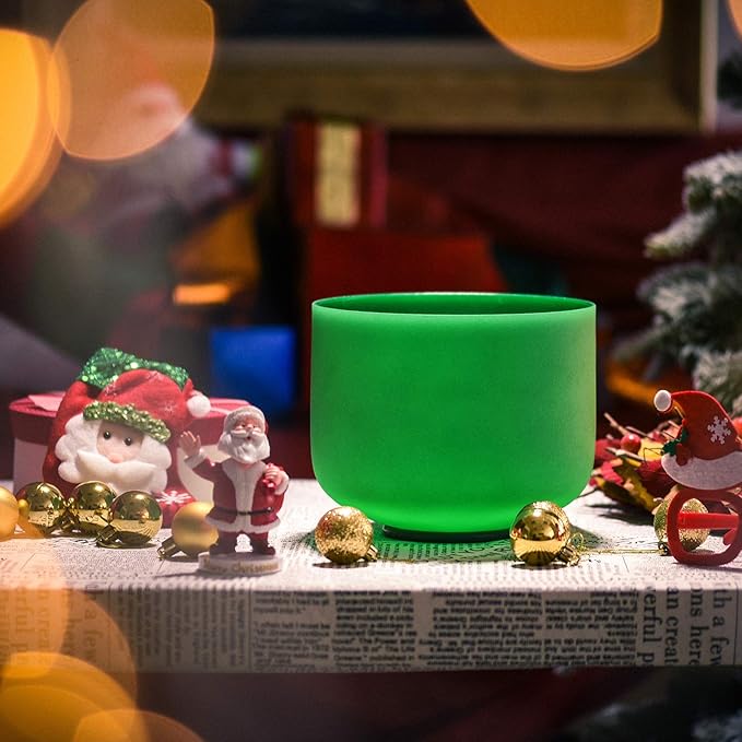 TOPFUND Green F Note Crystal Singing Bowl Heart Chakra 10" with Heavy Duty Carrying Case and Suede Mallet