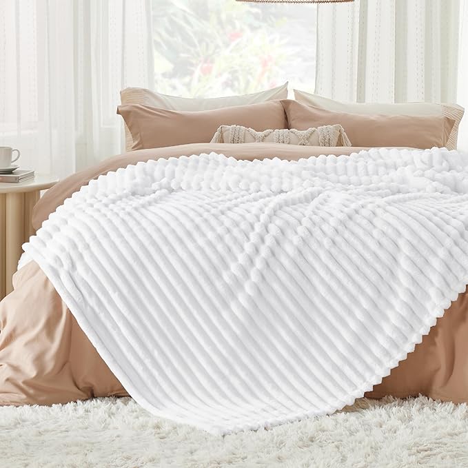 Bedsure GentleSoft Queen Blanket for Couch - Cozy Soft Blankets for Women, Cute Small Fleece Throws for Girls, Bright White, 90x90 Inches - Bloomnest