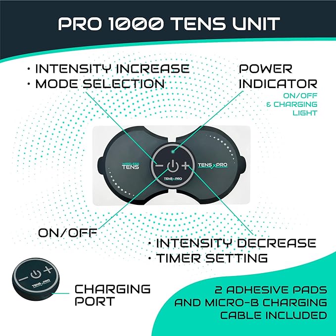 Pro 1000 Wireless Tens Unit for Pain Relief - Mini Tens Massager Portable Electric Muscle Stimulator - Deep Tissue EMS Pain Management Device - Pulse Therapy for Back Shoulder Neck Leg Arm (2 Pads) Tens+X+Pro
