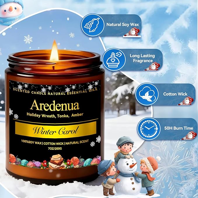 Winter Candles - Warm Cashmere Candle | Warm & Cozy Holiday Scented Candles - 7oz Jar Soy Candle for Winter Home, Holiday & Christmas Gifts for Women Men - Bloomnest