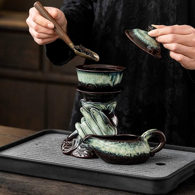 Kungfu Tea Sets Ceramic Teapot with Infuser Loose Leaf Tea Teapot with 8 cups (Gradient Hand) - Bloomnest