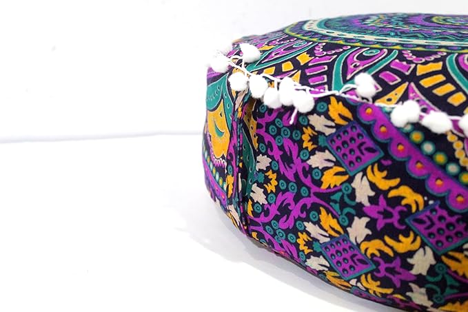 INDIAN CRAFT CASTLE ICC Floor Pillows & Cushion Covers Decorative Hippie Mandala Pouf Pillow Covers Seating Meditation Cushion Cover Large Boho Ottoman Case Pillowcase Couch New Pink, 16" Round - Bloomnest