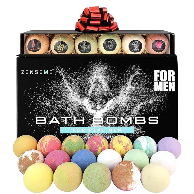 Bath Bombs for Men, Gift Set of 18 Scented Organic Handmade Bath Bombs of 2.5 oz with Natural Essential Oils. Perfect for Boyfriend, Husband, Father or Friend, by ZenseMe - Bloomnest