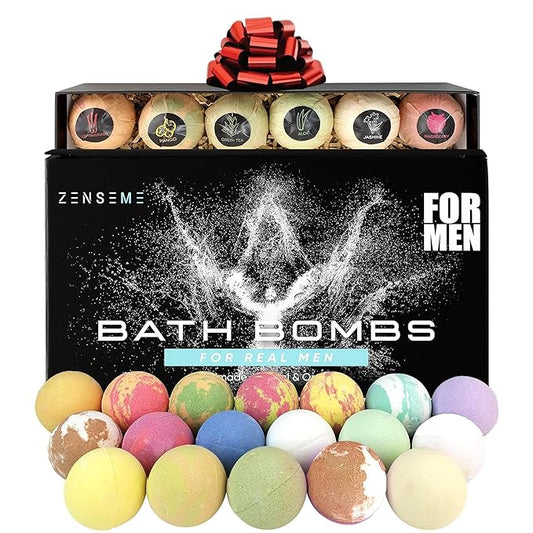 Bath Bombs for Men, Gift Set of 18 Scented Organic Handmade Bath Bombs of 2.5 oz with Natural Essential Oils. Perfect for Boyfriend, Husband, Father or Friend, by ZenseMe - Bloomnest