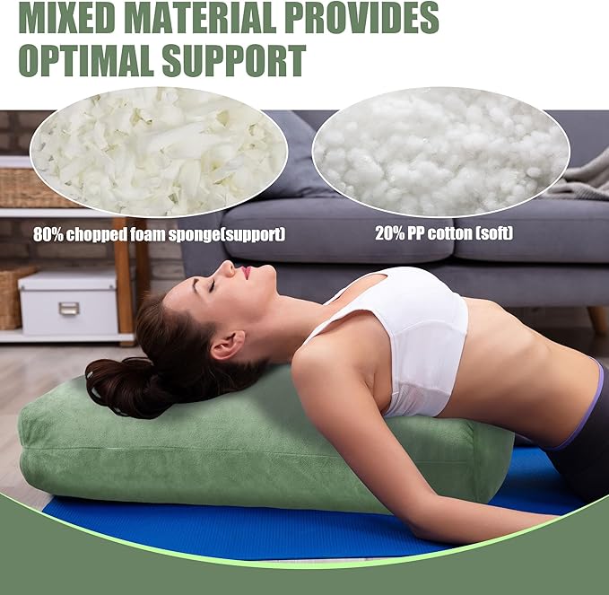 HOMBYS Shredded Foam Yoga Bolster Pillow for Restorative Yoga & Meditation, Versatile Rectangular Yoga Support Pillow Premium Meditation Cushion with Washable Velvet Cover& Carry Handle - Bloomnest