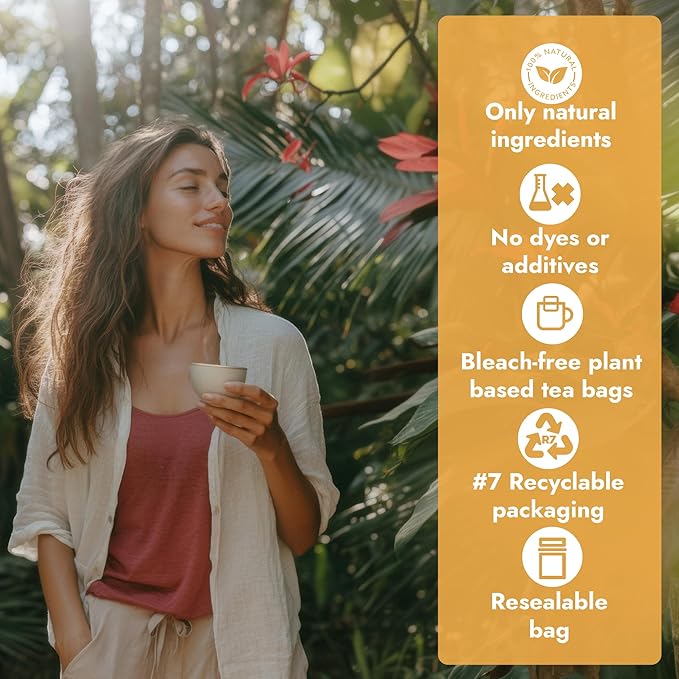 Vital Bloom 120 ct Ginger Tea Bags, Blend With Peppermint, Licorice, Lemongrass and Black Pepper, 100% Natural Ingredients, Bleach Free Tea Bags, Caffeine Free (Free Bamboo Tongs Included) - Bloomnest