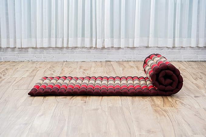 Leewadee - Foldable Floor Mattress - Japanese Roll Up Futon -Trifold Tatami Mat- Guest Floor Bed - Camping Mattress - Thai Massage Mat, Kapok Filled, 75 x 20 inches, Red - Bloomnest