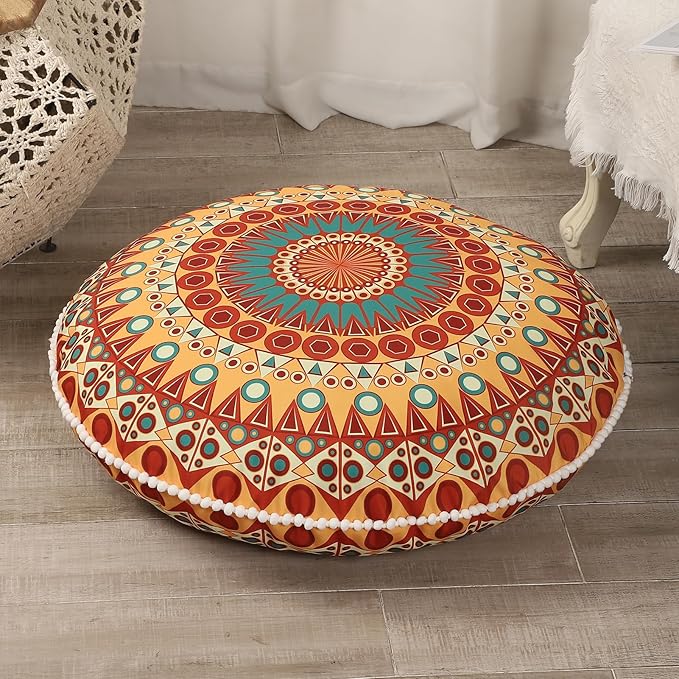 32 inches Meditation Floor Cushion for Adults, Round Large Thick Floor Pillow, Memory Foam Filling, Orange