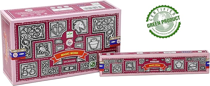 EARTH Satya Super Hit Magic Monk Incense Sticks 15 GMS (Pack of 12) (Green Certified) Indian Perfumed Hand Rolled Agarbatti Perfect for Worship,Therapy, Relaxation, Medication, Positivity, Healing Earth