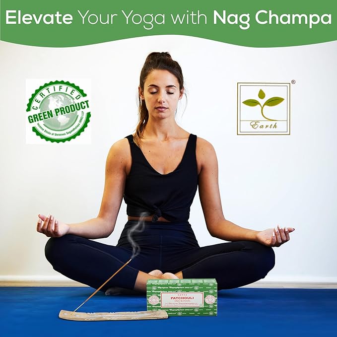 Satya Patchouli Incense Sticks, Satya Bng (Bangalore) Insenses 15gmx12 Pack with Raajsee Incense Holder Bundle, Satya Nagchampa Natural Incense - Bloomnest