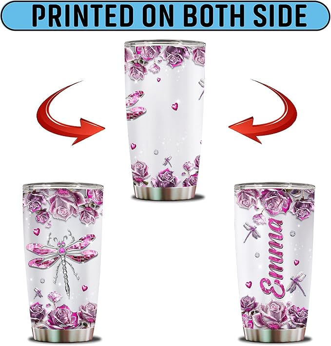 Personalized Dragonfly Coffee Mug Cups Gifts For Women Unique Mom, Purple Dragonflies Water Bottle Mothers Day Birthday Christmas Valentine 20oz Stainless Steel Thermos Tumbler Cup With Lid - Bloomnest