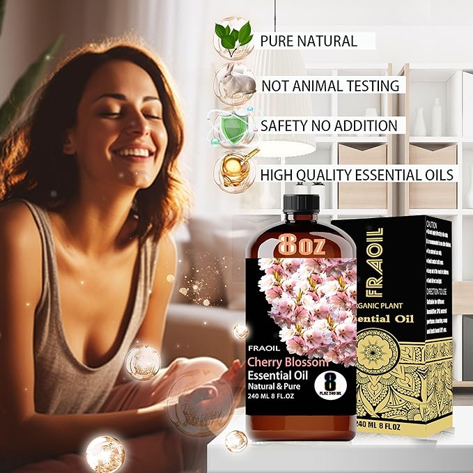 Cherry Blossom Essential Oil, Cherry Blossom Oil 8 Fl Oz 240ML for Diffuser Humidifier Yoga Cleaning DIY Candle Soap Making Perfume Gift for Women Essential Oils - Bloomnest