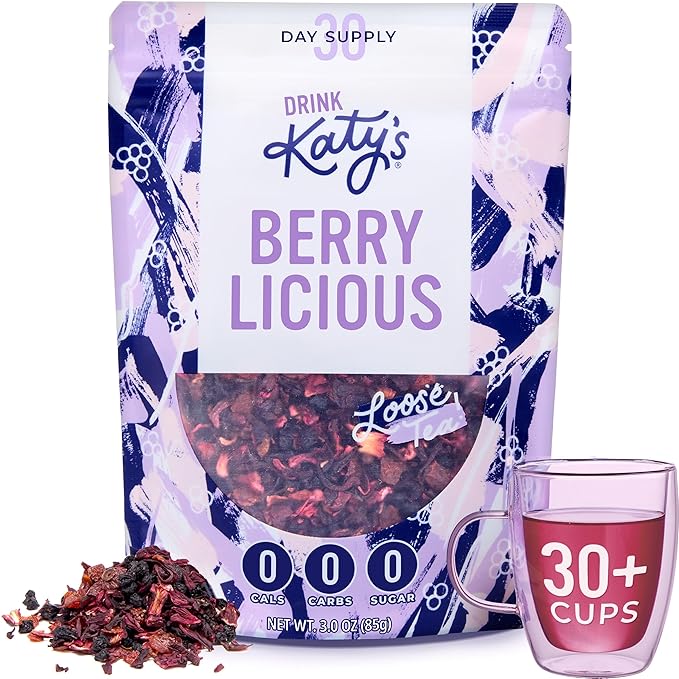 Katy’s® Berrylicious Loose Leaf Tea | Hibiscus, Blueberry & Cranberry | Fruity Herbal Tea | Caffeine-Free Fruit Tea | Cold Brew or Hot | 30+ Cups | Antioxidant-Rich | Woman-Owned | 3oz Pouch - Bloomnest