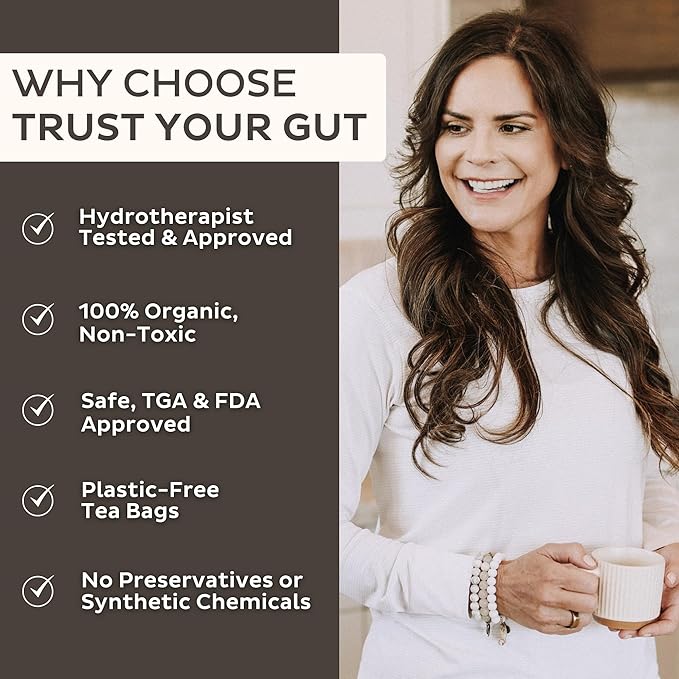 Trust Your Gut Organic Herbal Tea Blend – Lemon Balm, Holy Basil, Dandelion & Ginger Root – Supports Healthy Digestion & Gut Balance – Acai Berry, 30 Bags - Bloomnest