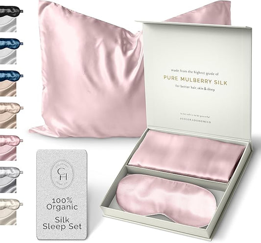 Colorado Home Co Silk Pillowcase for Hair and Skin - Pink Quartz Queen Size 100% Silk Pillow Covers - 20x30 - Pillow Case for Acne with Eye Mask for Sleeping - Bloomnest
