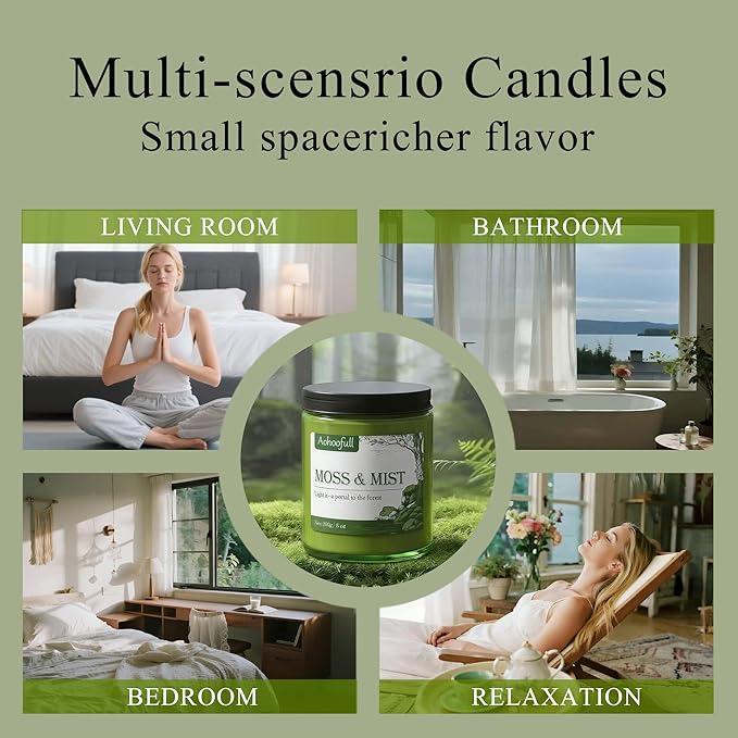Soy Candles for Home Scented,Fall Candle 4oz 20 Hours Burn Moss & Mist Aromatherapy Candle Gift for Stress Relief, Meditation, Yoga, Relaxing SPA, Reusable Jar for Women Men - Bloomnest