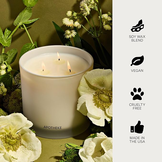 Apotheke 3-Wick Scented Candles for Home, Verdant Garden - 26 oz Soy Wax Jar Candle Gift for Women - Long-Lasting Fragrance with Perfume-Grade Essential Oils - Cedarwood, Jasmine, Fig & Coconut - Bloomnest
