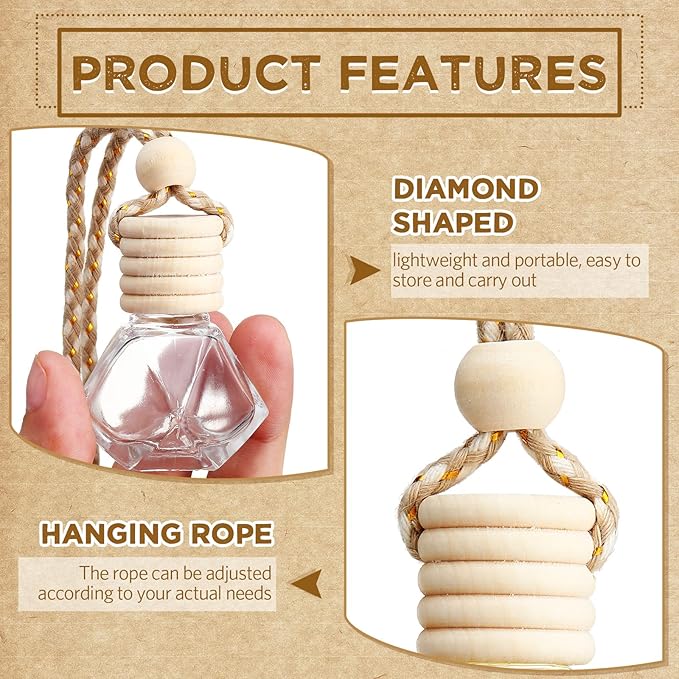 BBTO 50 Pcs Hanging Car Air Freshener Car Diffuser Bottles Empty Glass Perfume Bottle Freshener Diffuser Bottle Pendant for Essential Oil Fragrance Aromatherapy Bottle Ornament(Rhombus) - Bloomnest