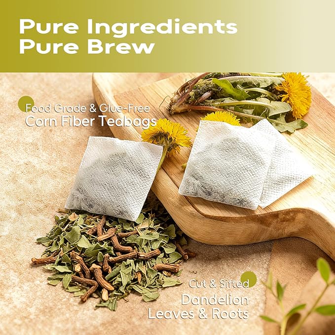 FullChea - Dandelion Leaf & Root Tea Bags, 100 Teabags, 1.5g/bag - Natural Dandelion Herbal Tea for Liver & Kidney Health - Non-GMO - Caffeine-free - Support Digestion & Boost Immune System - Bloomnest