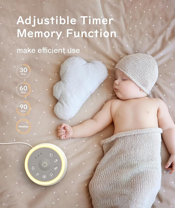 Dreamegg D1 Sound Machine Baby - White Noise Machine for Baby with Night Light, 24 High Fidelity Sounds, Timer & Memory Feature, Noise Machine with Nursery Lamps for Adults, Home, Office (White) - Bloomnest