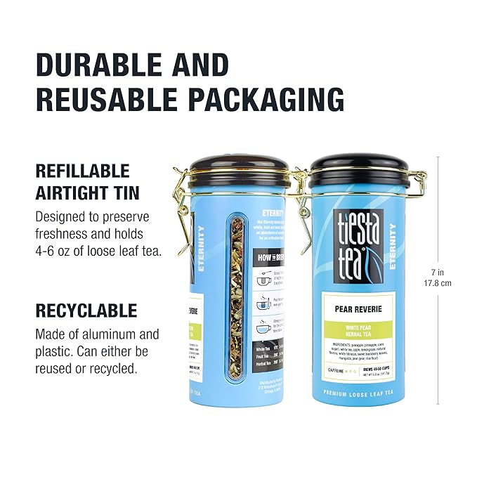 Tiesta Tea - Pear Reverie Tea, Loose Leaf, White Pear Herbal Tea, Premium Low Caffeine Tea Blend, Make Hot or Iced & Up to 50 Cups, 5 oz Refillable Tin - Bloomnest