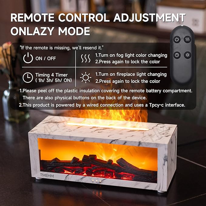 Fireplace Flame Air Diffuser Humidifier,7 Colors Aromatherapy Essential Oil Diffuser,Ultrasonic with Timer for Home,Bedroom,Office,Yoga (White Marble) - Bloomnest