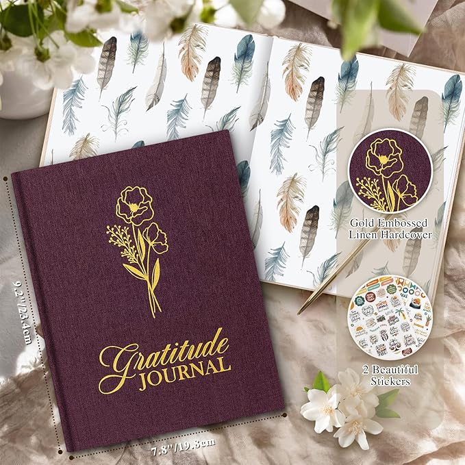 Lanpn Daily Gratitude Journal for Woman Men, The 5 Minute Gratitude Diary with Prompts, Linen Affirmation Mindfulness Positivity Planner, 156 Page Better Every Day Reflection Guided Notebook, Purple - Bloomnest