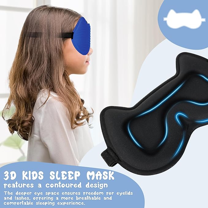 Kids Sleep Mask Eye Mask: 3D Contoured Cup Sleeping Masks, Blindfold with Adjustable Strap, Kids Eye Cover for Boys, Girls, Teens, Pressure-Free with Memory Foam Face Mask for Sleeping (Royal Blue) - Bloomnest