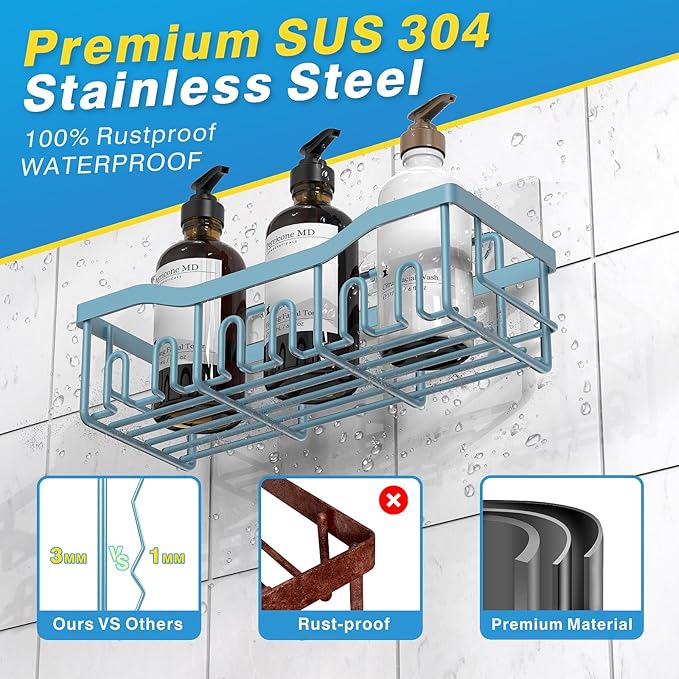 EUDELE Shower Caddy 2 Pack, Adhesive Shower Organizer for Home Decor & Kitchen Organizers, No Drilling, Rustproof Stainless Steel Bathroom Shelves - Bloomnest