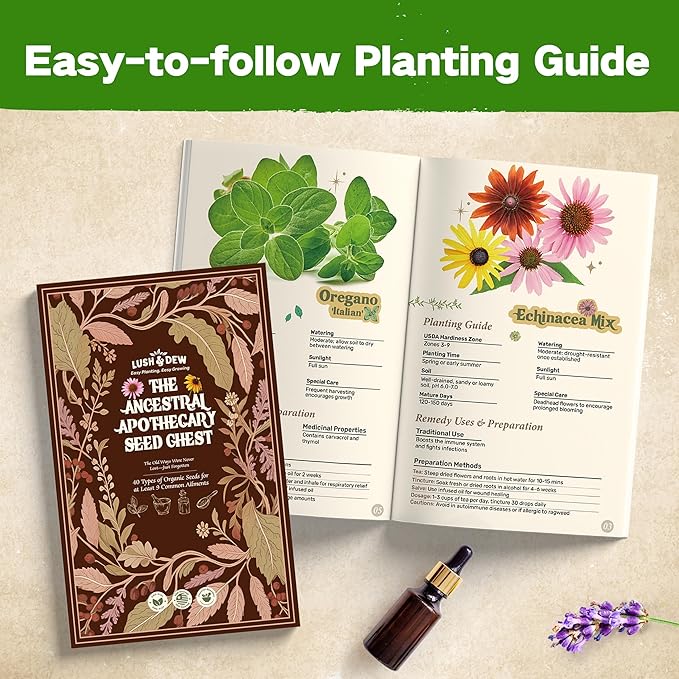 LUSH&DEW Medicinal Herb Gardening Gifts for Herbalists, Apothecary Seed Chest, 40 Varieties 36,000+ Non-GMO Heirloom Seeds for Planting Herbs in Raised Bed Windowsill, Survival Seed Kit for Herbal Tea
