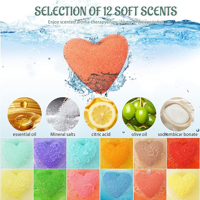 12 Pcs XXL 3.9 OZ Bath Bombs for Women Gift Set, Valentine's Day Bubble Bathbombs for Girlfriend, Her, Girls, Wife, Shea & Coco Butter Dry Skin Moisturize, SPA Relaxing Aromatherapy, Mothers Day Gift - Bloomnest