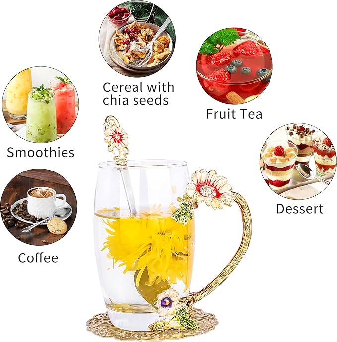 Flower Tea Cup,Butterfly Daisy Glass Fancy Coffee Mug with Spoon,Gift Box for Her Mom Wife Grandma Girls Friends Valentines Christmas Birthday Present Idea for Juice,Hot/Cold Drinks Use (purple) - Bloomnest