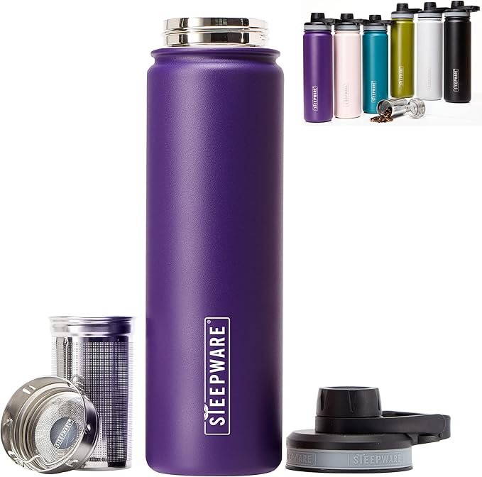 The Tea Spot Steepware Tea Tumbler, Tea Thermos, 22oz, Violet- Travel Bottle with Tea Infuser for Loose Leaf Tea or Iced Coffee - Sleek Double-Walled Insulated Bottle - Bloomnest