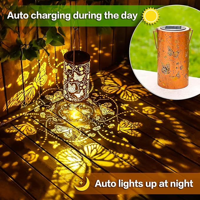 Butterfly Solar Lanterns Outdoor Waterproof Hanging Solar Lights Butterfly Gifts for Women Men Metal Decorative LED Lanterns for Garden Decor,Yard,Patio,Lawn,Tabletop,Pathway,Landscape - Bloomnest