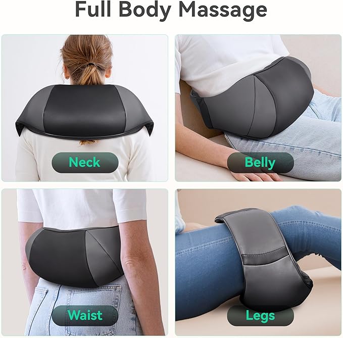 Snailax Rechargeable Neck Massager with Heat, Shiatsu Back and Neck Massager, Cordless Portable Deep Kneading Shoulder Massage Pillow, Gifts for Dad Mom