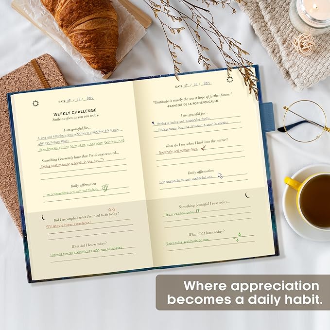 Gratitude Journal for Women – Undated Daily Mindfulness & Manifestation Journal with Prompts for Cultivate Affirmations, Positivity, Self-Care & Happiness - Starlit Peaks - Bloomnest