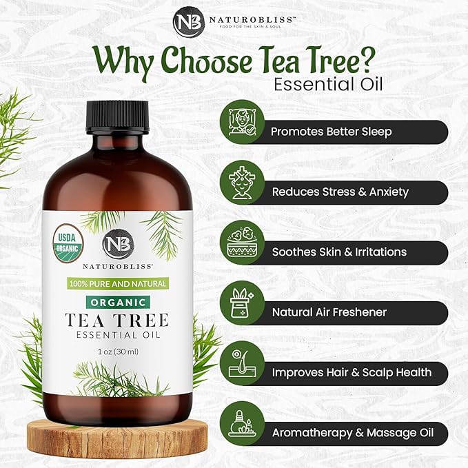 NaturoBliss Organic Tea Tree Essential Oil, 100% Pure Therapeutic Grade, Premium Quality Tea Tree Oil, 1 fl. Oz / 30 ml - Perfect for Aromatherapy and Relaxation (Tea Tree, 30ml) - Bloomnest