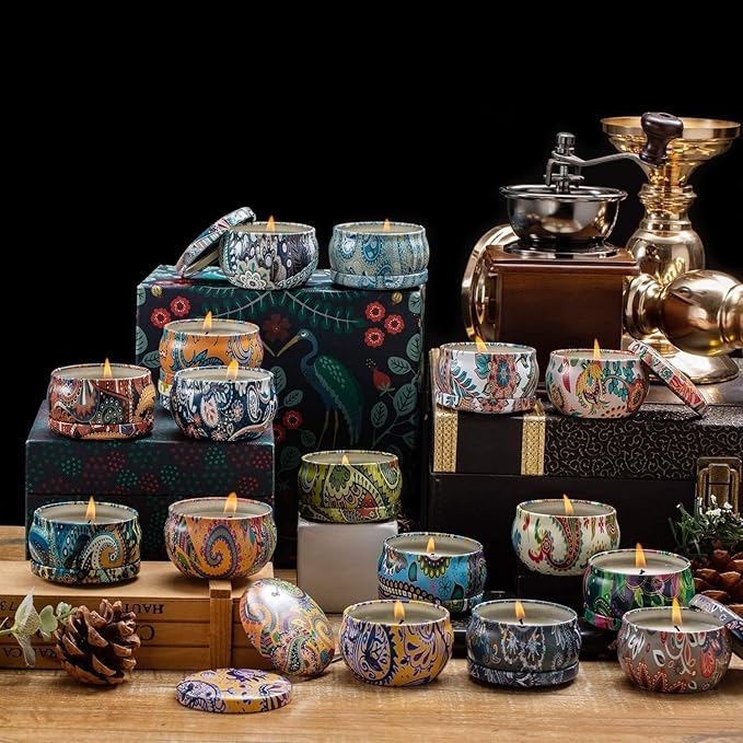 Scented Candles Gift Set, Natural Soy Wax Portable Travel Tin with Strongly Fragrance Essential Oils for Stress Relief and Aromatherapy - 16 Pack - Bloomnest