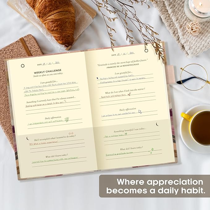 Gratitude Journal for Women – Undated Daily Mindfulness & Manifestation Journal with Prompts for Cultivate Affirmations, Positivity, Self-Care & Happiness - Landscape - Bloomnest
