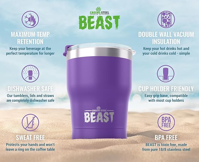 Beast 10 oz Tumbler Stainless Steel Vacuum Insulated Coffee Ice Cup Double Wall Travel Flask (Purple) - Bloomnest
