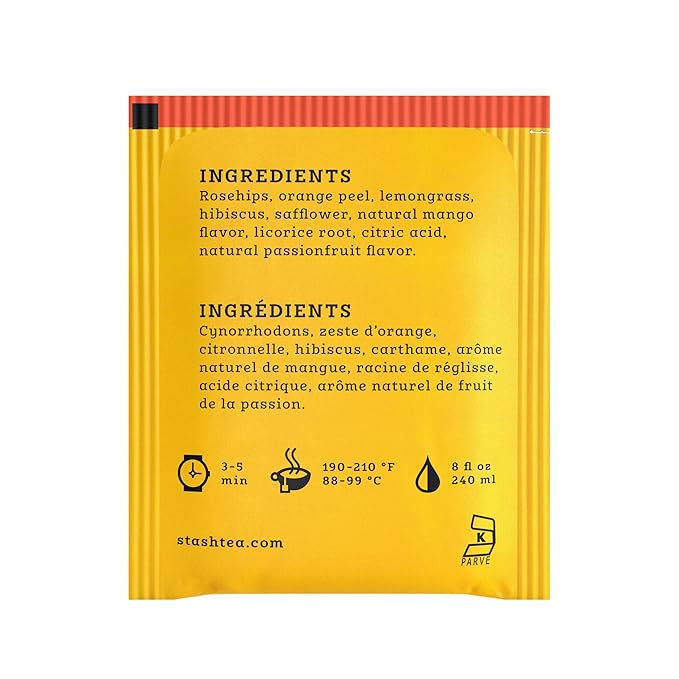 Stash Tea Mango Passionfruit Herbal Tea - Naturally Caffeine Free, Non-GMO Project Verified Premium Tea with No Artificial Ingredients, 20 Count (Pack of 6) - 120 Bags Total - Bloomnest