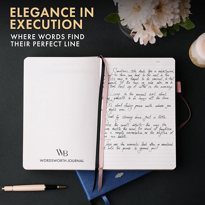 Wordsworth & Black A5 Lined Journal 216 Lined Pages, Hardcover Leather, 120 GSM Paper, Journaling Notebook for Work & Sketching, Journals for Women, Men - Gifts Box Included Blue - Bloomnest