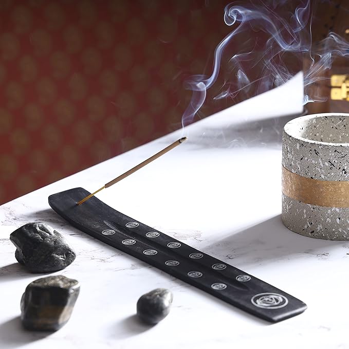Bless-International Traditional-Handmade-Burner Wooden-Incense-Stick-Holder Ash-Catcher-Stand for-Aromatherapy-Meditation-Yoga (Black Strength) 10 Inches, Pack of 1 - Bloomnest
