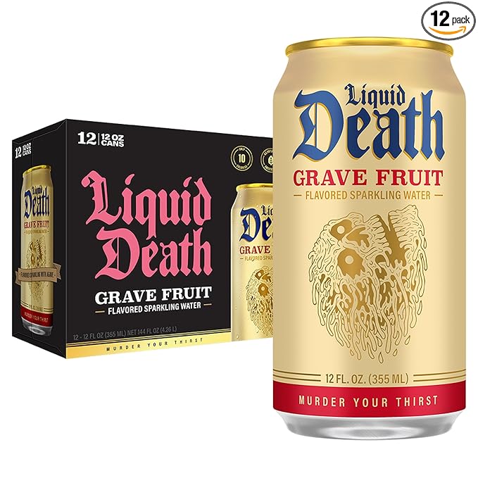 Liquid Death Soda-Flavored Sparkling Water - Grave Fruit (Grapefruit Flavor), Less Sugar*, Huge Flavor, No Caffeine, No Artificial Sweeteners, 12 Fl Oz (Pack of 12) - Bloomnest
