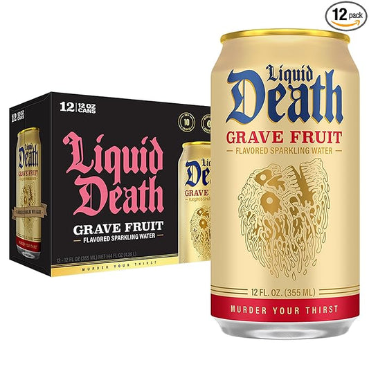 Liquid Death Soda-Flavored Sparkling Water - Grave Fruit (Grapefruit Flavor), Less Sugar*, Huge Flavor, No Caffeine, No Artificial Sweeteners, 12 Fl Oz (Pack of 12) - Bloomnest