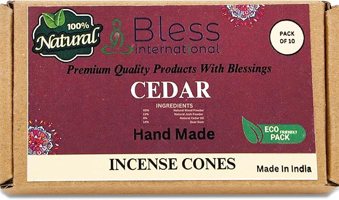 Bless International Cedar 100%-Natural-Incense-Cones Handmade-Hand-Dipped Organic-Chemicals-Free for-Purification-Relaxation-Positivity-Yoga-Meditation The-Best-scents (10 Count) BlessInternational
