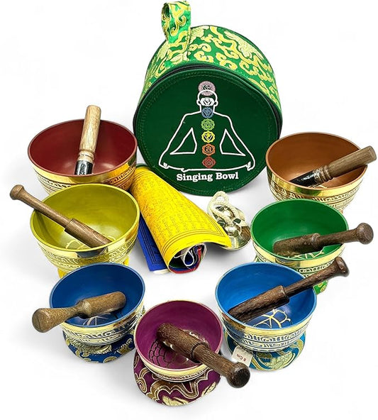 7 Chakra Color Tibetan Singing Bowl Set for Sound Healing, Meditation and Yoga. - Bloomnest