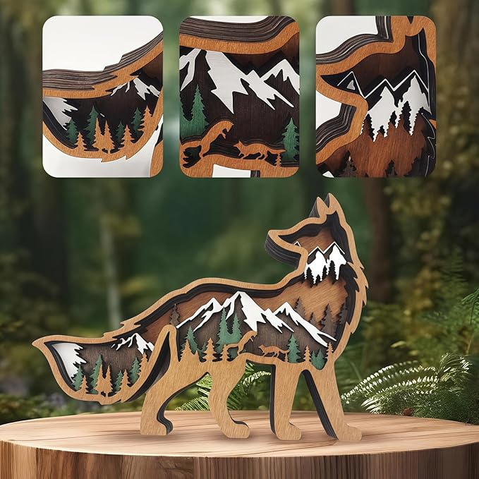 Drawelry 3D Wood Carving Animals Lamp Home Decorative, Cute Bear Family Elephant Presents Ideas Christmas Living Room Office Decor Warm LED Night Lights Gift for Friend Daughter Son Mom Dad (Fox) - Bloomnest